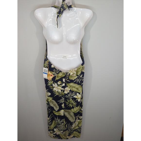 Caribbean Joe Blue Tropical Hawaiian Open Back Halter Midi Dress XL NWT - Picture 5 of 8